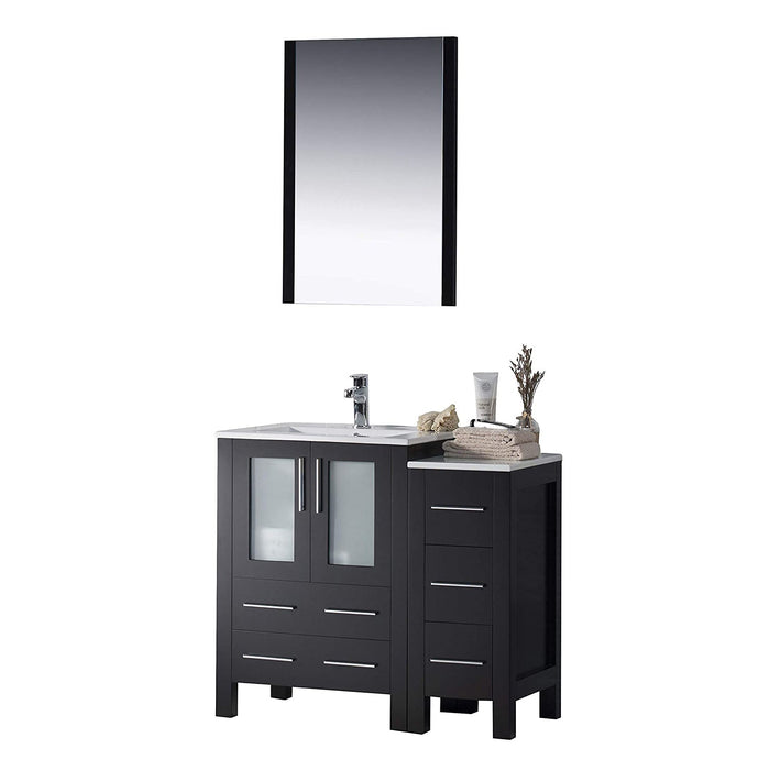 Blossom Sydney 36" Vanity Set, Ceramic/Ceramic Vessel Sink, Side Cabinet and Optional Mirror