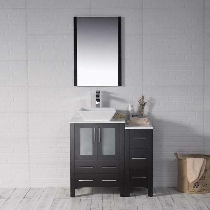 Blossom Sydney 36" Vanity Set, Ceramic/Ceramic Vessel Sink, Side Cabinet and Optional Mirror
