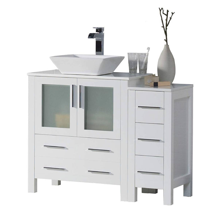 Blossom Sydney 42" Vanity Set, Ceramic/Ceramic Vessel Sink, Side Cabinet and Optional Mirror