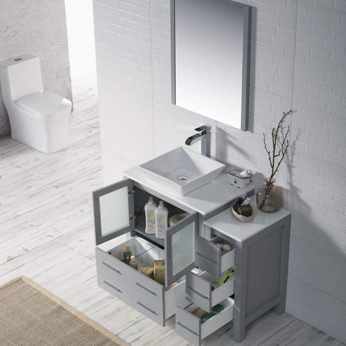Blossom Sydney 42" Vanity Set, Ceramic/Ceramic Vessel Sink, Side Cabinet and Optional Mirror