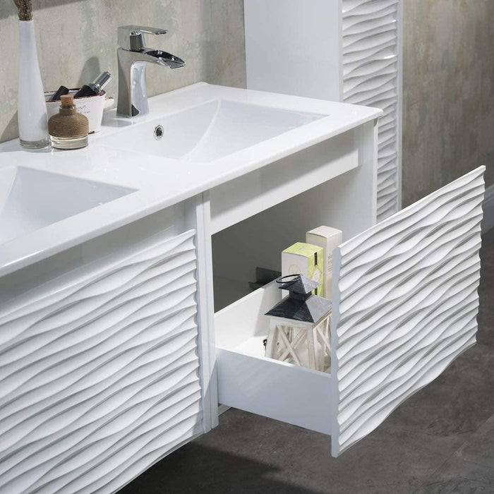 Blossom Paris 48" White Vanity with Ceramic Double Sinks, Two Side Cabinets and Optional Mirrors