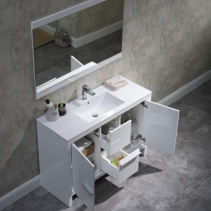 Milan 48" White/Silver Grey Single Vanity Set, Medicine Cabinet