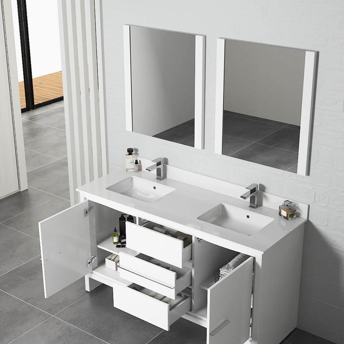 Milan 60" White/Silver Grey Double Vanity Set, Medicine Cabinet