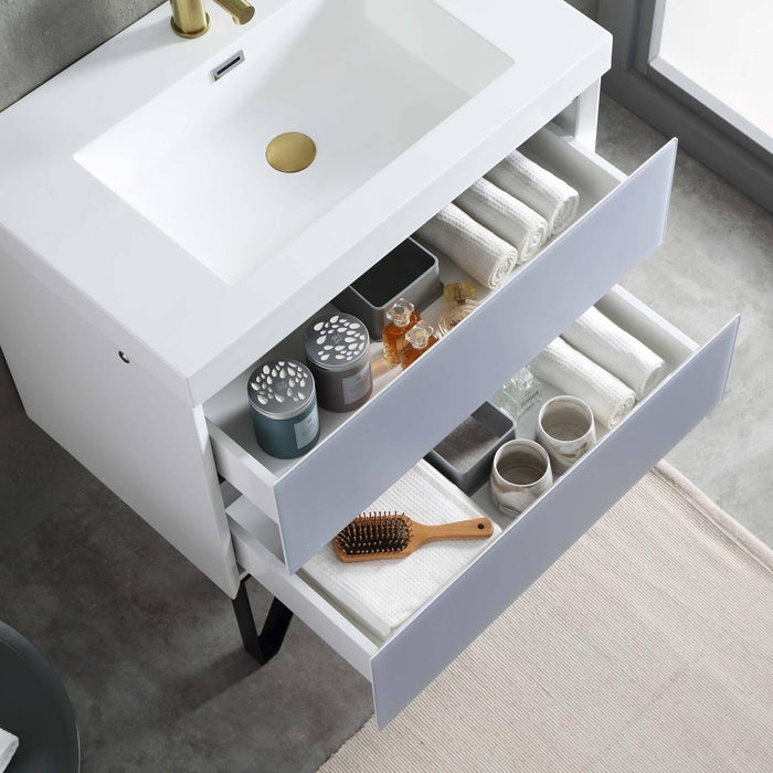 Jena 30" Vanity Base in Calacatta White / Light Grey with Ceramic / Acrylic Sink