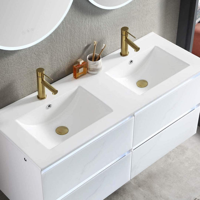Jena 48" Vanity Base in Calacatta White / Light Grey with Ceramic / Acrylic Double Sinks