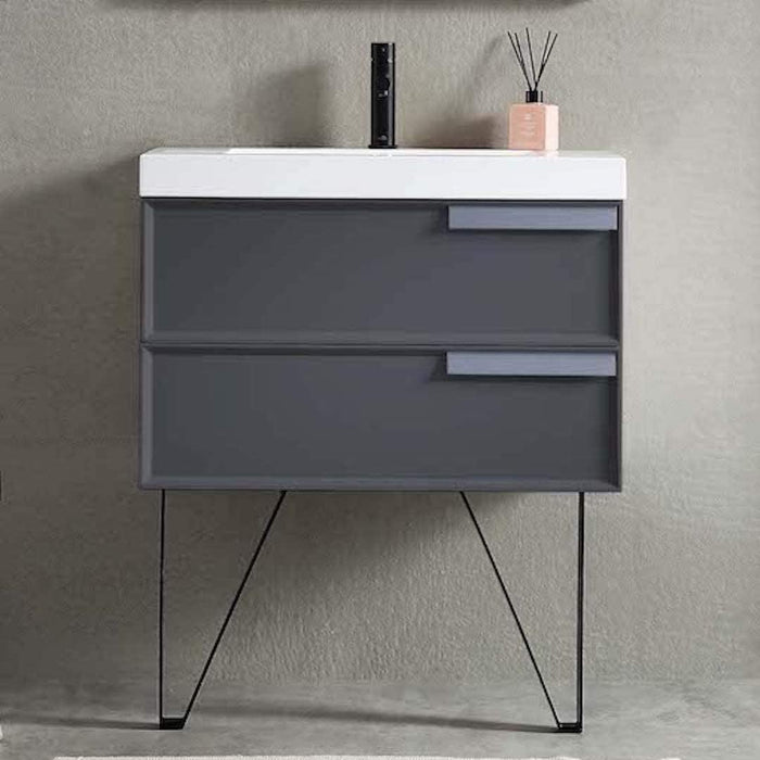 Blossom Sofia 30" Vanity Base in White / Matte Gray with Acrylic / Ceramic Sink