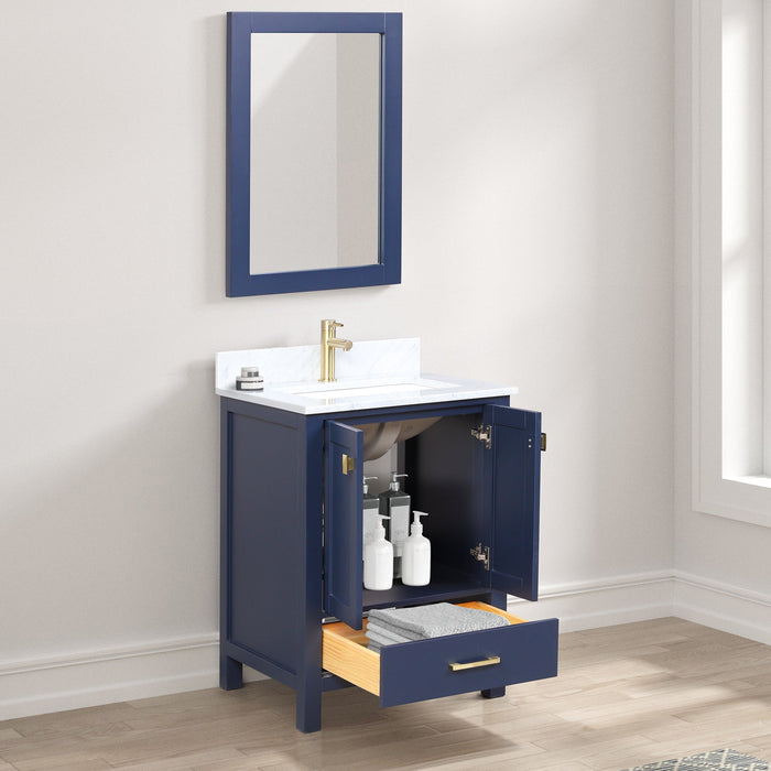 Geneva 24" Freestanding Bathroom Vanity With Carrara Marble Countertop & Undermount Ceramic Sink - Navy Blue