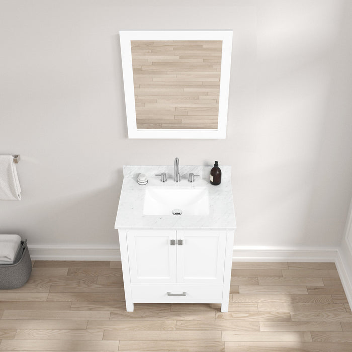 Geneva 30" Freestanding Bathroom Vanity With Carrara Marble Countertop  & Undermount Ceramic Sink - Matte White