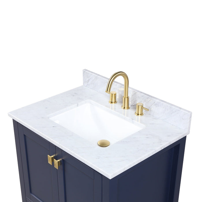 Geneva 30" Freestanding Bathroom Vanity With Carrara Marble Countertop, Undermount Ceramic Sink & Mirror - Navy Blue