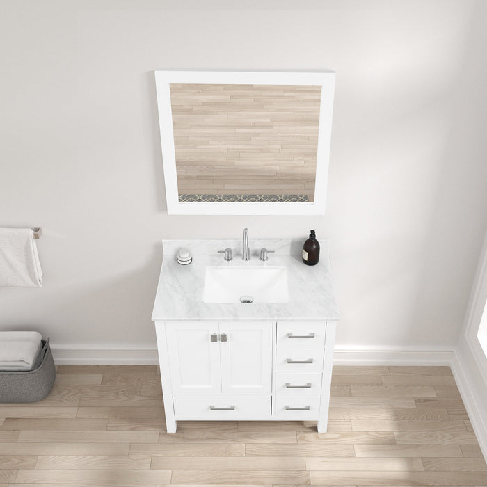 Geneva 36" Freestanding Bathroom Vanity With Carrara Marble Countertop & Undermount Ceramic Sink - Matte White