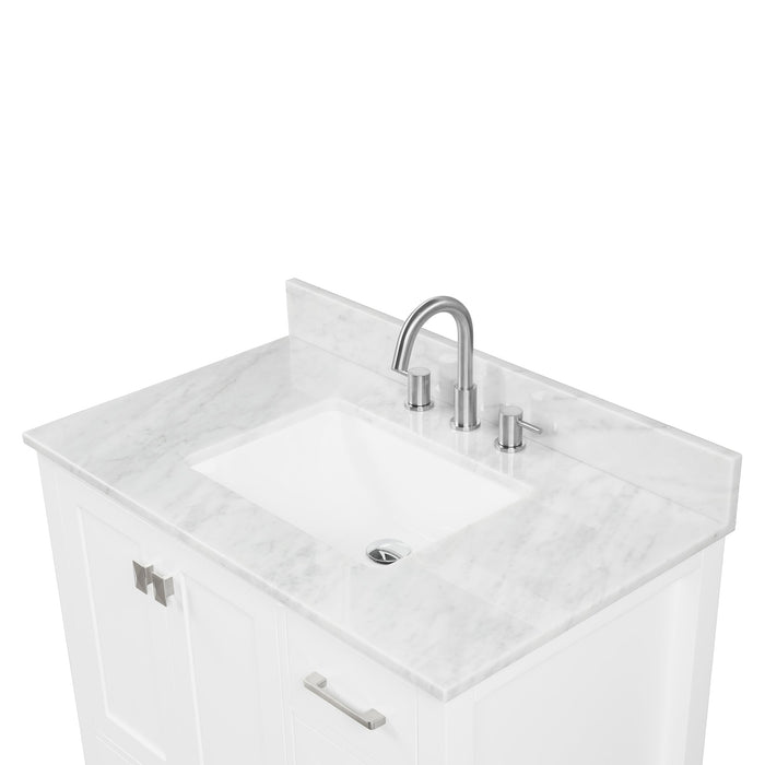 Geneva 36" Freestanding Bathroom Vanity With Carrara Marble Countertop & Undermount Ceramic Sink - Matte White