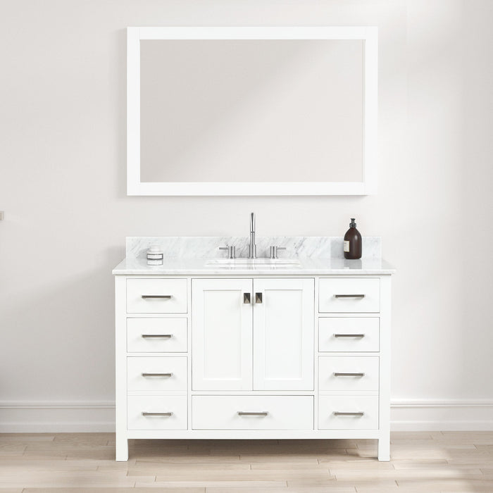 Geneva 48" Freestanding Bathroom Vanity With Carrara Marble Countertop & Undermount Ceramic Sink - Matte White
