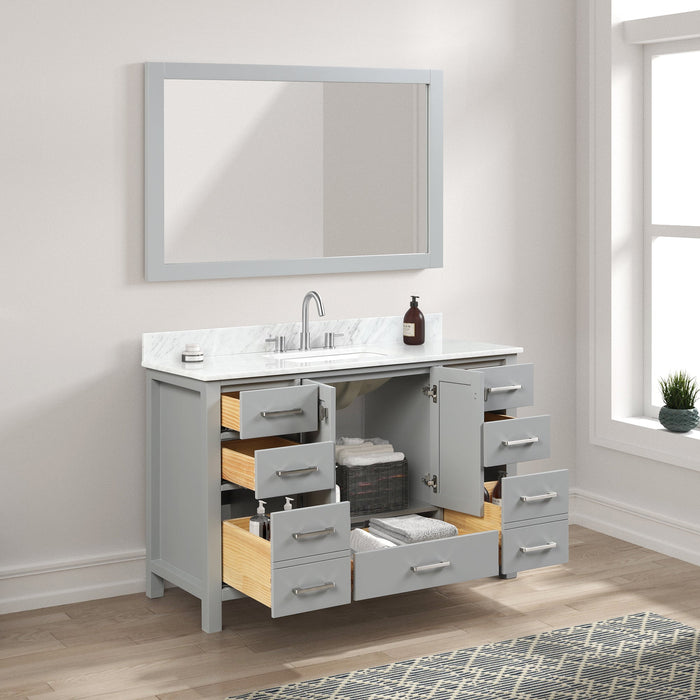 Geneva 48" Freestanding Bathroom Vanity With Carrara Marble Countertop & Undermount Ceramic Sink - Metal Grey