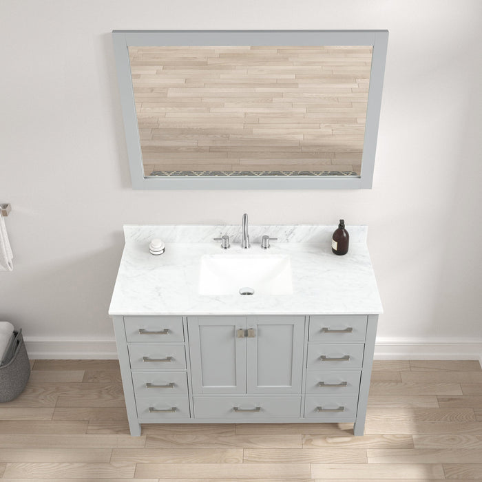 Geneva 48" Freestanding Bathroom Vanity With Carrara Marble Countertop & Undermount Ceramic Sink - Metal Grey