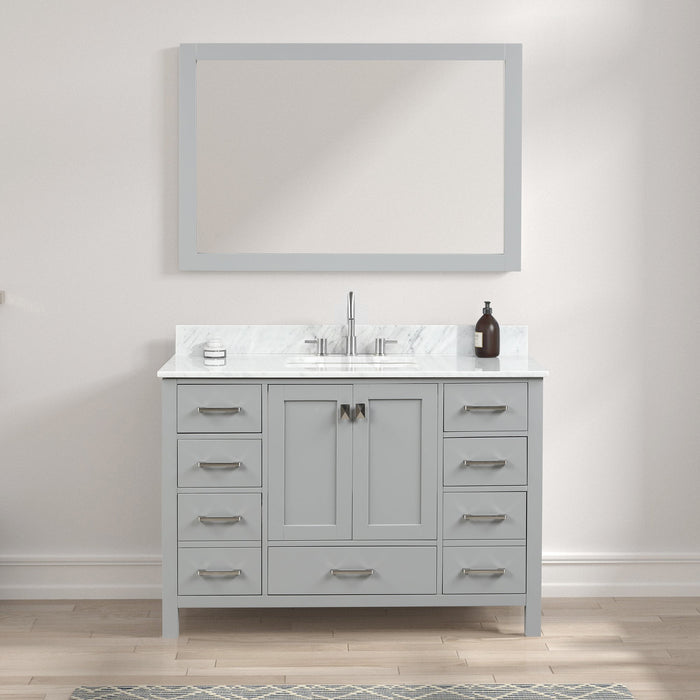 Geneva 48" Freestanding Bathroom Vanity With Carrara Marble Countertop, Undermount Ceramic Sink & Mirror - Metal Grey