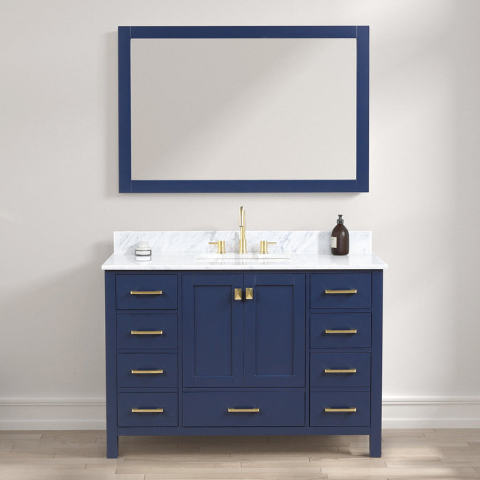 Geneva 48" Freestanding Bathroom Vanity With Carrara Marble Countertop, Undermount Ceramic Sink & Mirror - Navy Blue