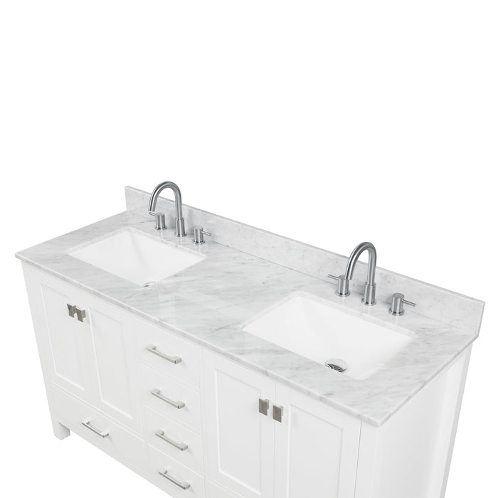 Geneva 60" Freestanding Bathroom Vanity With Carrara Marble Countertop & Undermount Ceramic Sink - Matte White