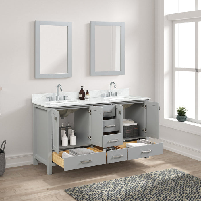 Geneva 60" Freestanding Bathroom Vanity With Carrara Marble Countertop & Undermount Ceramic Sink - Metal Grey