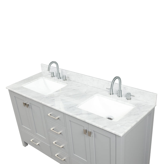 Geneva 60" Freestanding Bathroom Vanity With Carrara Marble Countertop & Undermount Ceramic Sink - Metal Grey