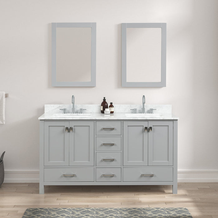 Geneva 60" Freestanding Bathroom Vanity With Carrara Marble Countertop, Undermount Ceramic Sink & Mirror - Metal Grey