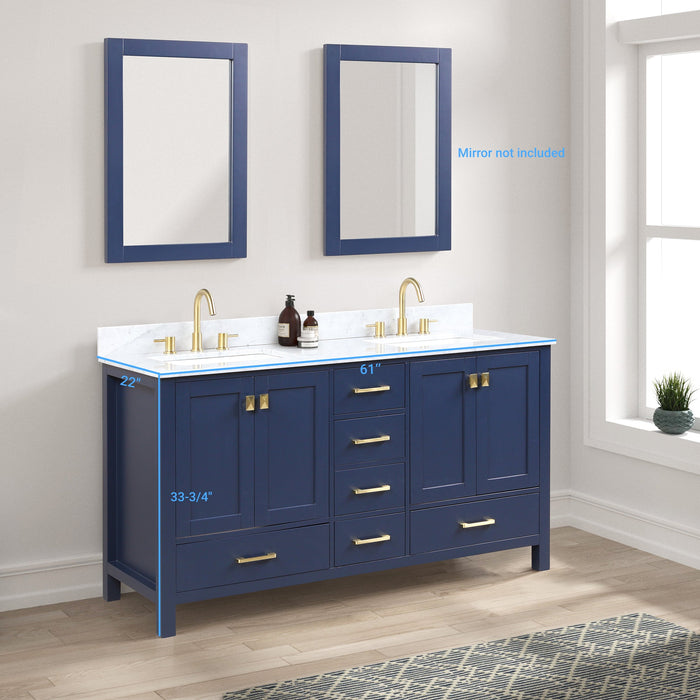 Geneva 60" Freestanding Bathroom Vanity With Carrara Marble Countertop & Undermount Ceramic Sink - Navy Blue