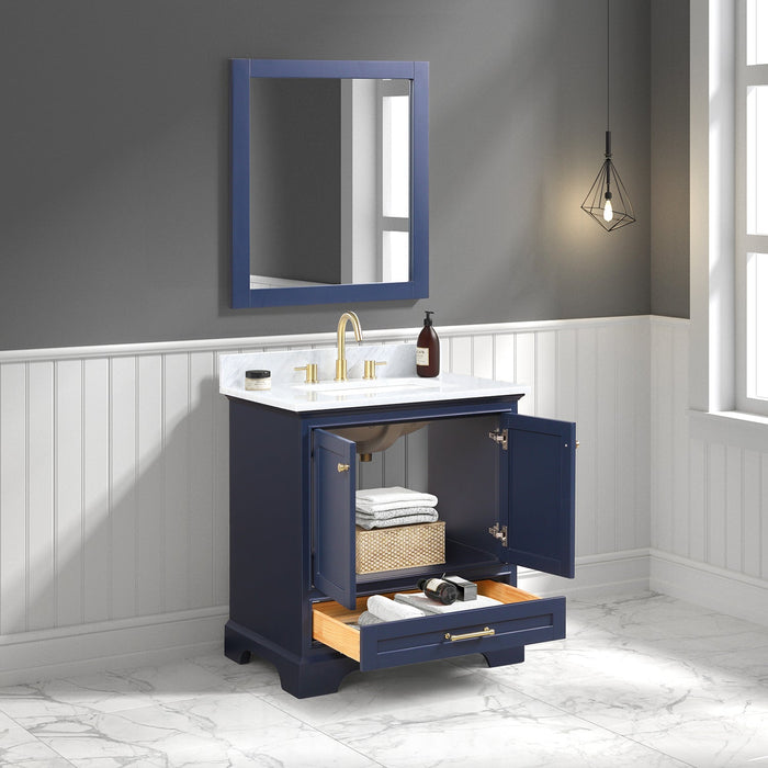 Copenhagen 30" Freestanding Bathroom Vanity With Countertop, Undermount Sink & Mirror - Navy Blue
