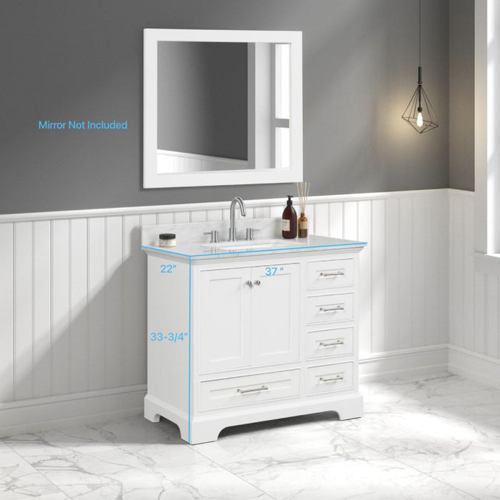 Copenhagen 36" Freestanding Bathroom Vanity With Carrara Marble Countertop & Undermount Ceramic Sink - Matte White