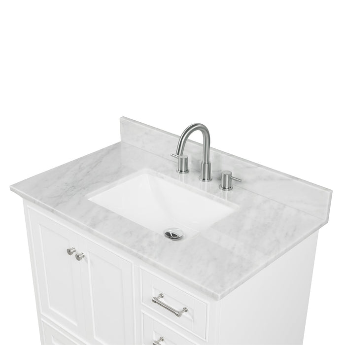 Copenhagen 36" Freestanding Bathroom Vanity With Carrara Marble Countertop, Undermount Ceramic Sink & Mirror - Matte White