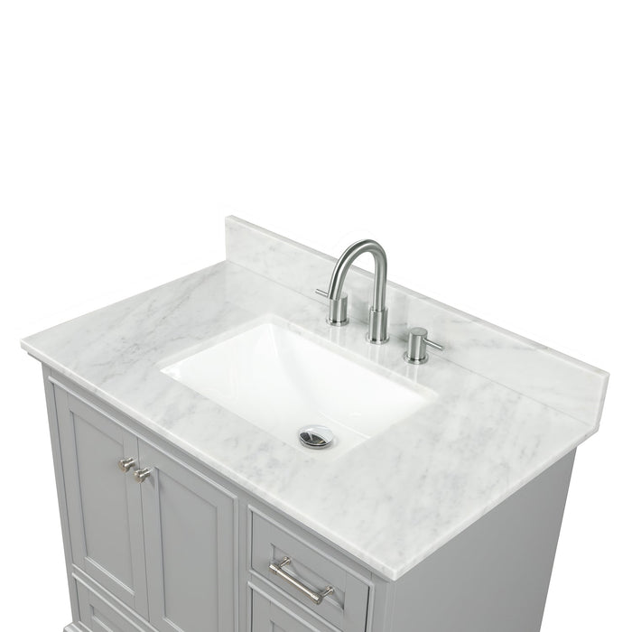 Copenhagen 36" Freestanding Bathroom Vanity With Carrara Marble Countertop & Undermount Ceramic Sink - Metal Grey