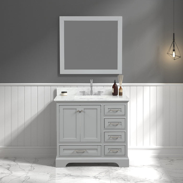 Copenhagen 36" Freestanding Bathroom Vanity With Carrara Marble Countertop, Undermount Ceramic Sink & Mirror - Metal Grey