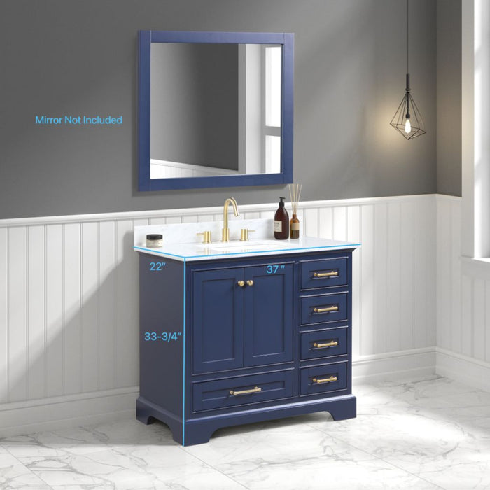 Copenhagen 36" Freestanding Bathroom Vanity With Carrara Marble Countertop & Undermount Ceramic Sink - Navy Blue