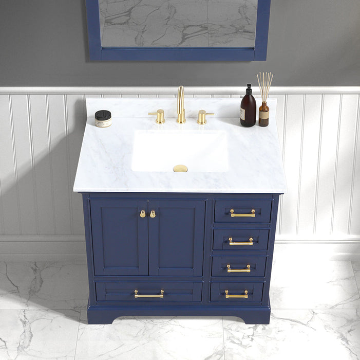 Copenhagen 36" Freestanding Bathroom Vanity With Carrara Marble Countertop & Undermount Ceramic Sink - Navy Blue