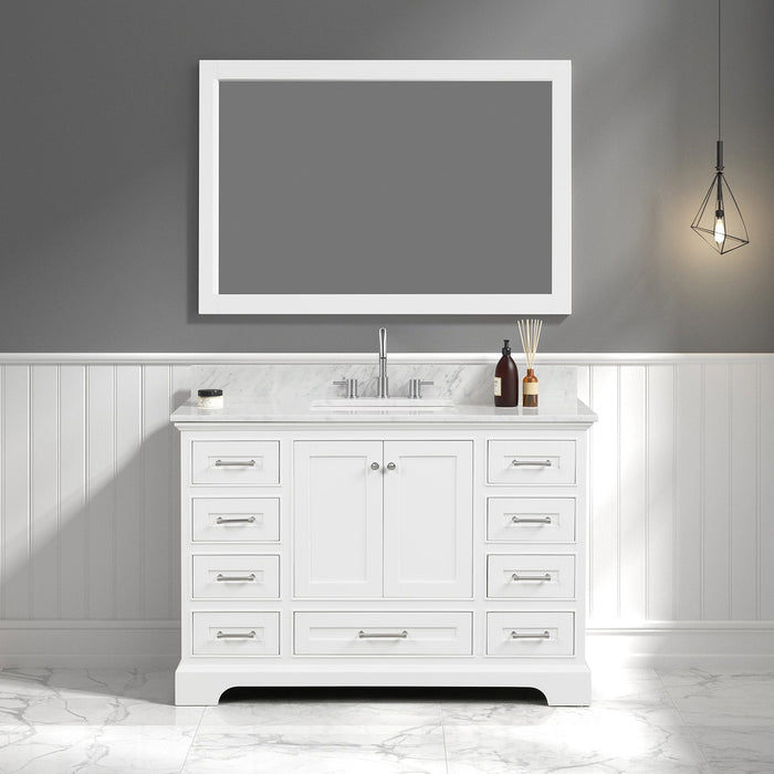Copenhagen 48" Freestanding Bathroom Vanity With Carrara Marble Countertop, Undermount Ceramic Sink & Mirror - Matte White