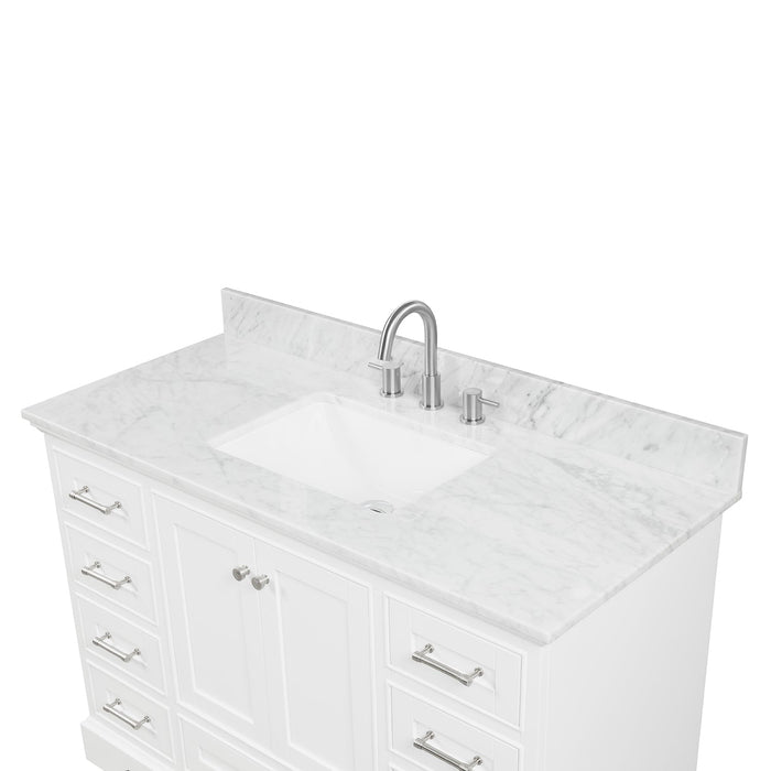 Copenhagen 48" Freestanding Bathroom Vanity With Carrara Marble Countertop, Undermount Ceramic Sink & Mirror - Matte White