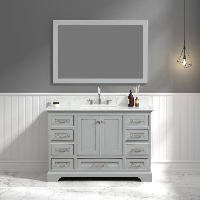 Copenhagen 48" Freestanding Bathroom Vanity With Carrara Marble Countertop, Undermount Ceramic Sink & Mirror - Metal Grey