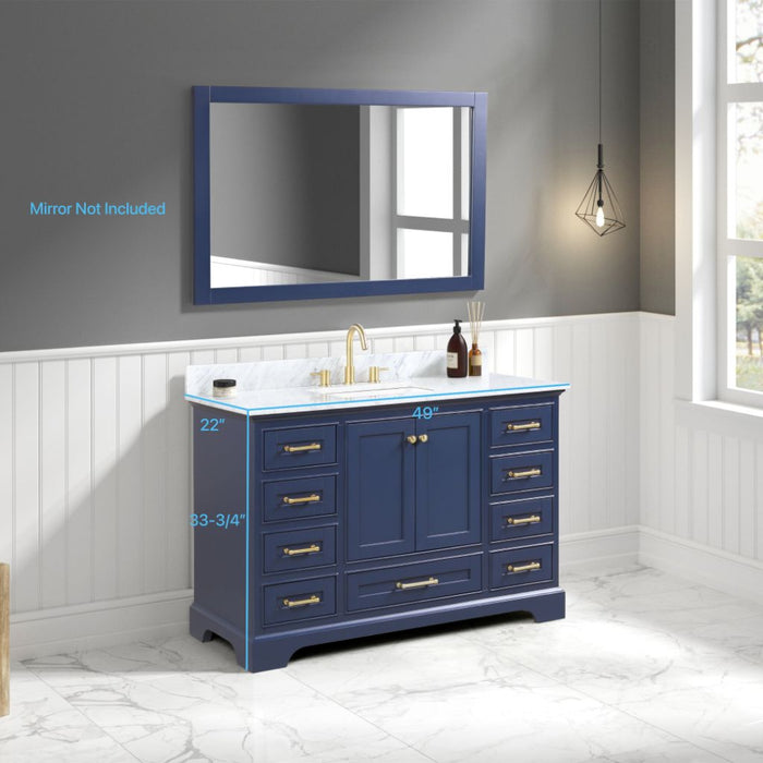 Copenhagen 48" Freestanding Bathroom Vanity With Carrara Marble Countertop & Undermount Ceramic Sink - Navy Blue