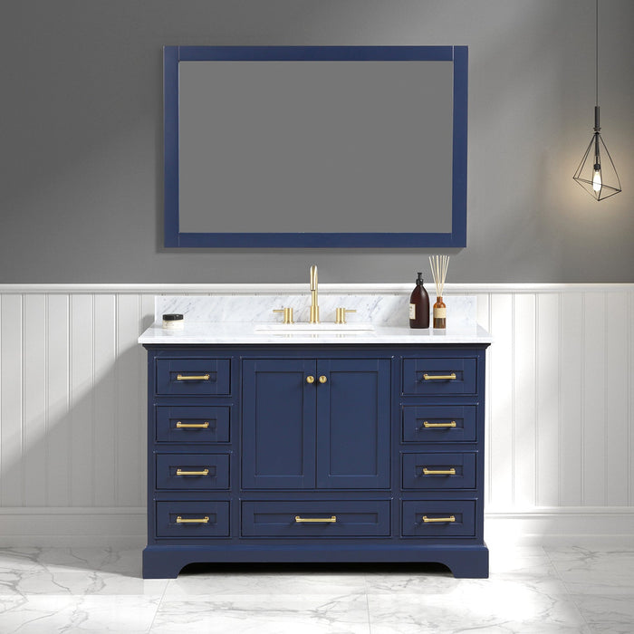 Copenhagen 48" Freestanding Bathroom Vanity With Carrara Marble Countertop, Undermount Ceramic Sink & Mirror - Navy Blue