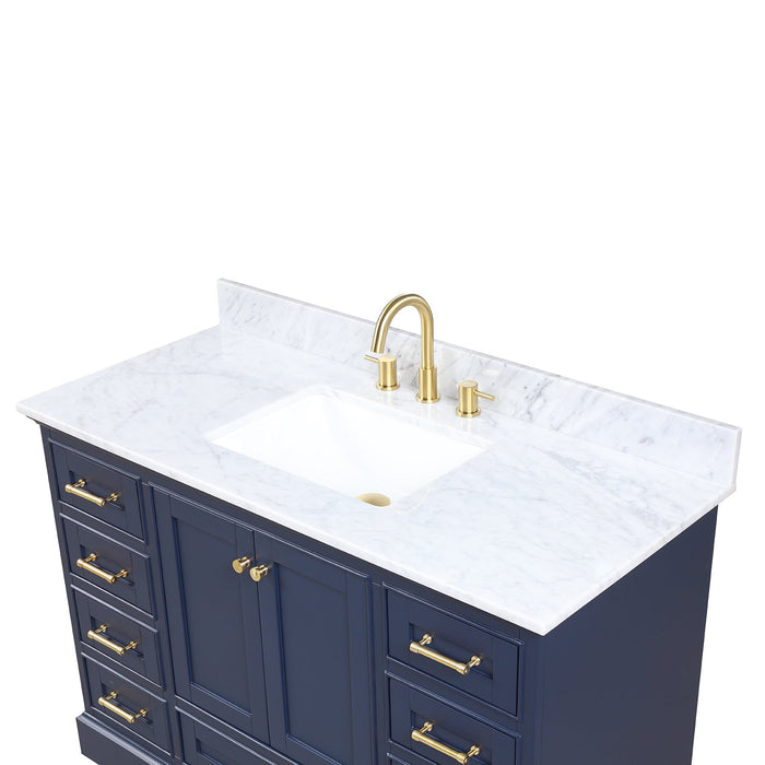 Copenhagen 48" Freestanding Bathroom Vanity With Carrara Marble Countertop, Undermount Ceramic Sink & Mirror - Navy Blue