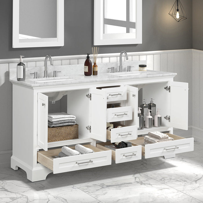 Copenhagen 60" Freestanding Bathroom Vanity With Carrara Marble Countertop & Undermount Ceramic Sink - Matte White