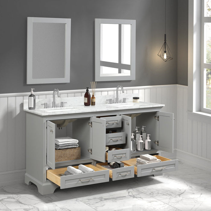 Copenhagen 60" Freestanding Bathroom Vanity With Carrara Marble Countertop, Undermount Ceramic Sink & Mirror - Metal Grey