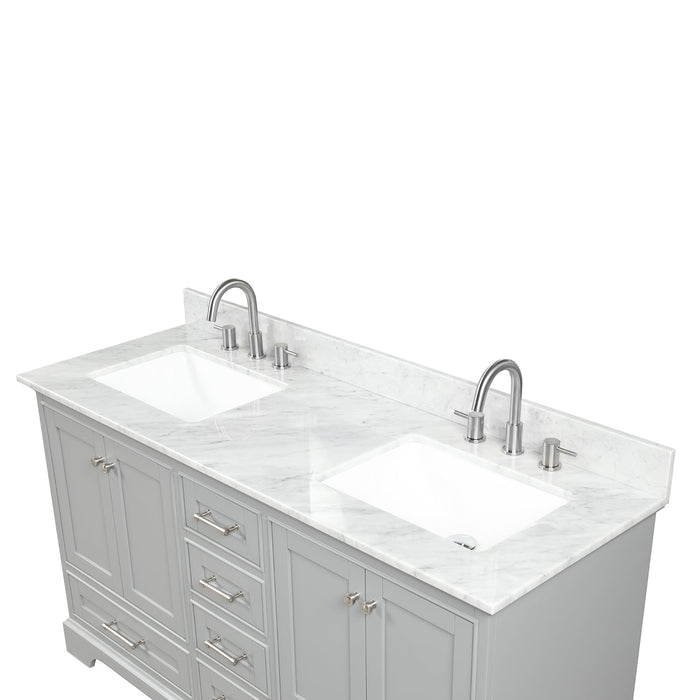 Copenhagen 60" Freestanding Bathroom Vanity With Carrara Marble Countertop, Undermount Ceramic Sink & Mirror - Metal Grey