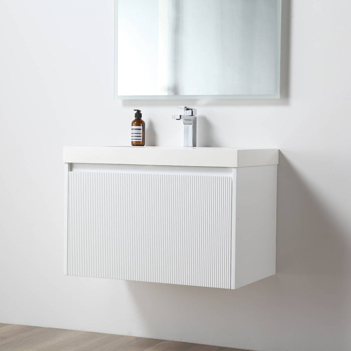 Positano 30" Floating Bathroom Vanity with Acrylic Sink & Side Cabinet - Matte White