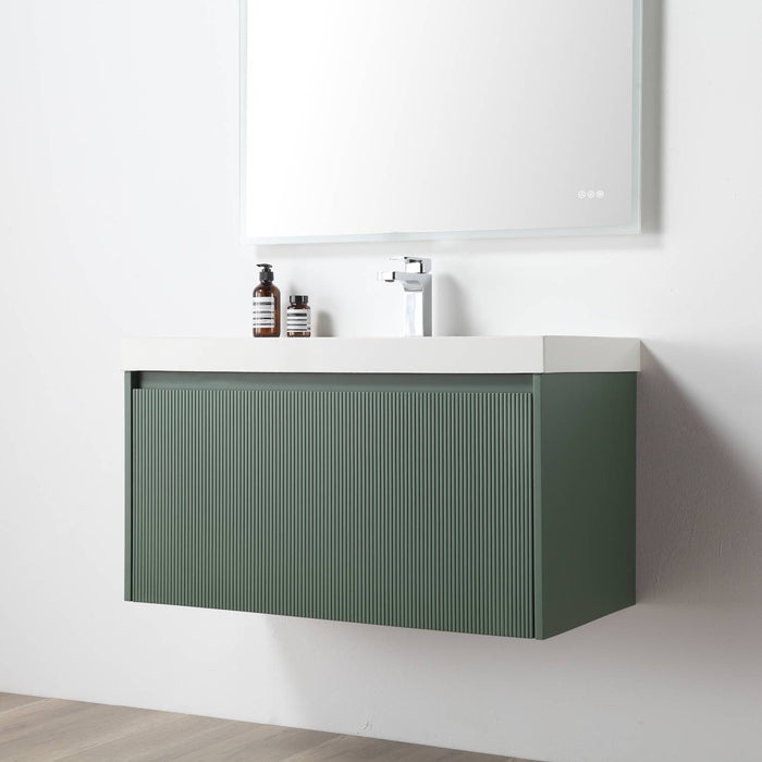 Positano 36" Floating Bathroom Vanity with Acrylic Sink & Side Cabinet - Aventurine Green