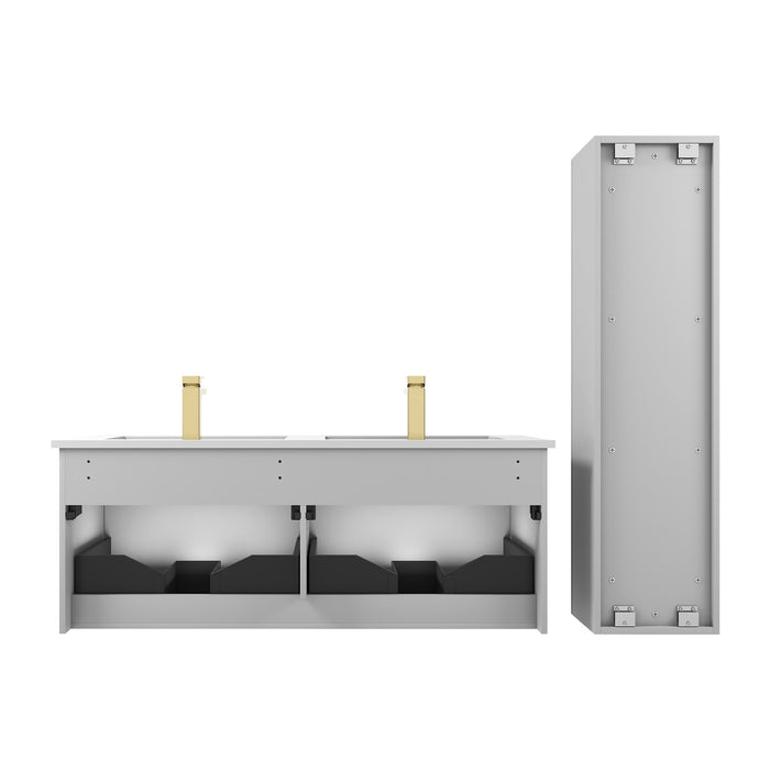 Positano 48" Floating Bathroom Vanity with Double Acrylic Sinks & 2 Side Cabinets - Light Grey
