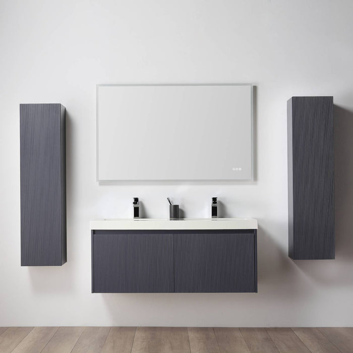 Positano 48" Floating Bathroom Vanity with Double Acrylic Sinks & 2 Side Cabinets -  Night Blue