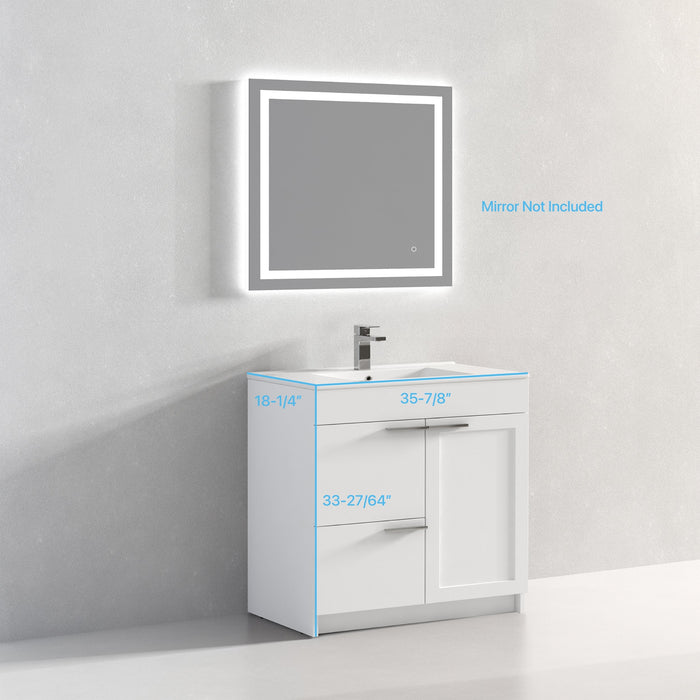 Hannover 36" Freestanding Bathroom Vanity with Ceramic Sink - Matte White -