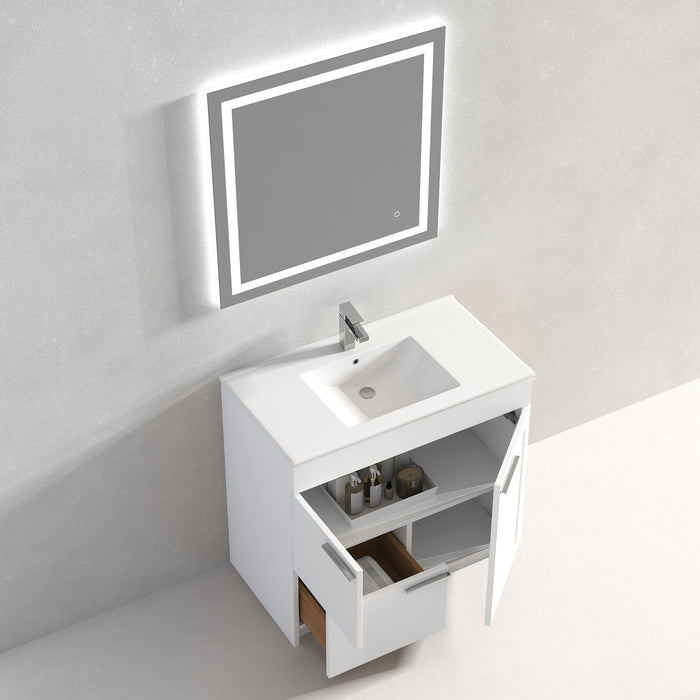 Hannover 36" Freestanding Bathroom Vanity with Ceramic Sink - Matte White -