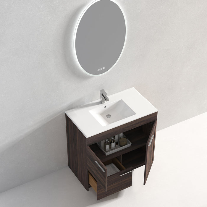 Hannover 36" Freestanding Bathroom Vanity with Ceramic Sink - Cali Walnut