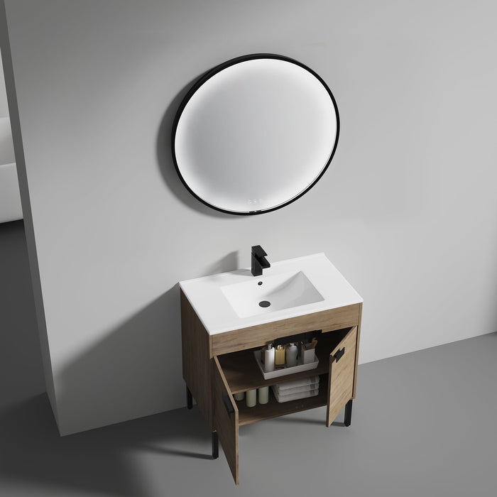 Bari 36" Freestanding Bathroom Vanity with Ceramic Sink - Classic Oak