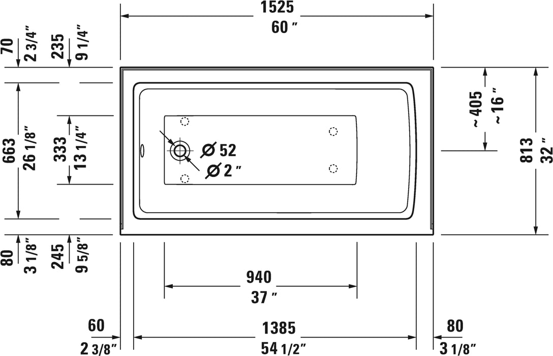 Duravit Architec 60'' x 32'' Alcove Soaking Bathtub - Luxe Vanity & Tub